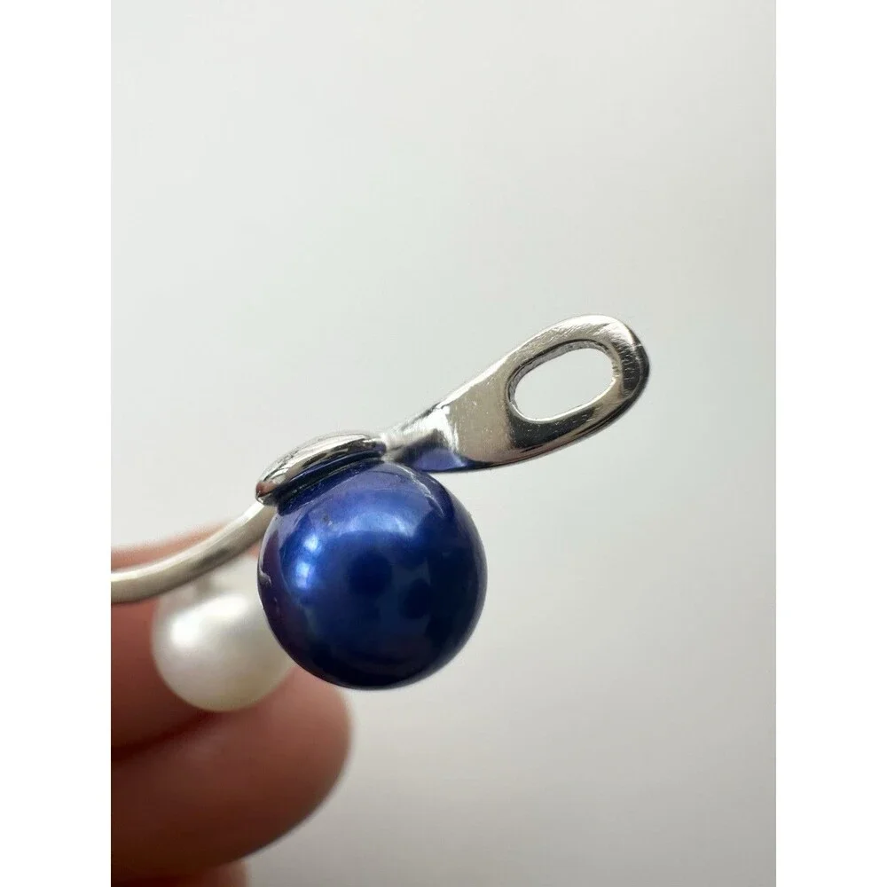 925 Sterling Silver Freshwater Pearl Patriotic Pendant Blue Red White